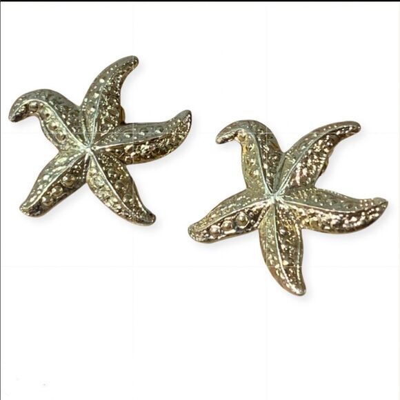 Gold Starfish Stud Flat Backed Pierced Earrings - Picture 2 of 5